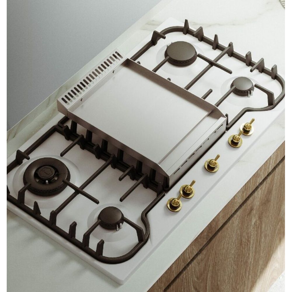 ILVE 90cm Nostalgie Series Natural Gas Cooktop with Tepanyaki Plate HCB90FCN/WHB