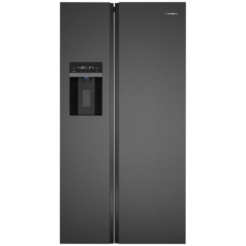 Westinghouse 596L Side By Side Fridge with Plumber Water Dispenser and Ice Maker Matte Black WSE6670BA
