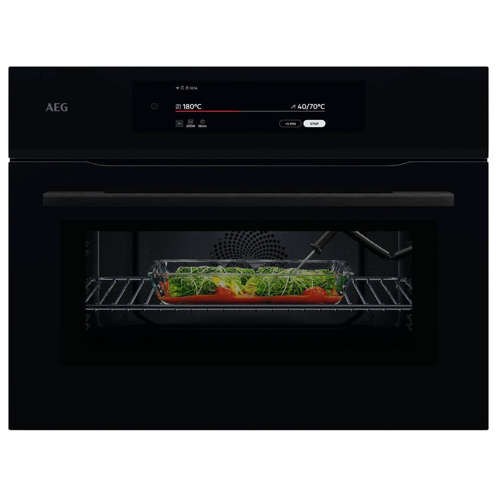 AEG 60cm 9000 Series Compact Built-In Combi-Microwave Oven with Grill – Black Glass NKK9A801B