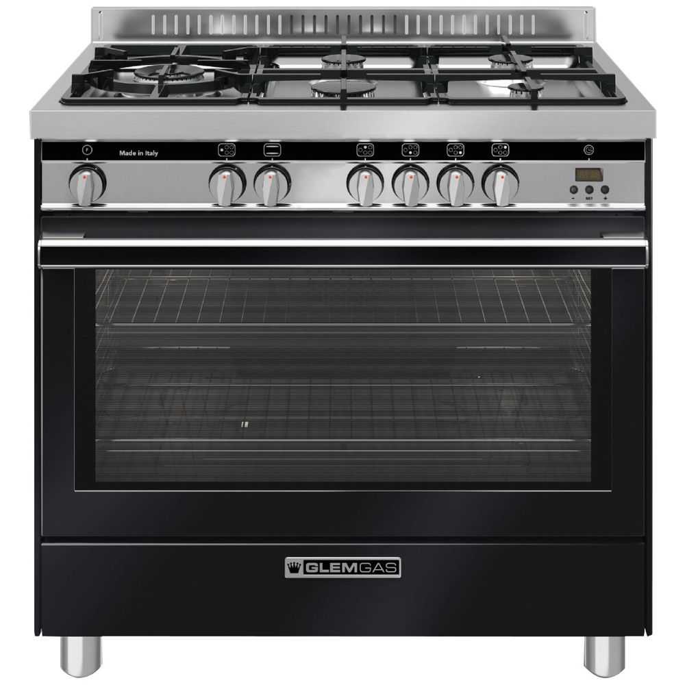 Glem Gas 90cm Gas Oven & Cooktop Matt Black Freestanding Oven GS965GGMB