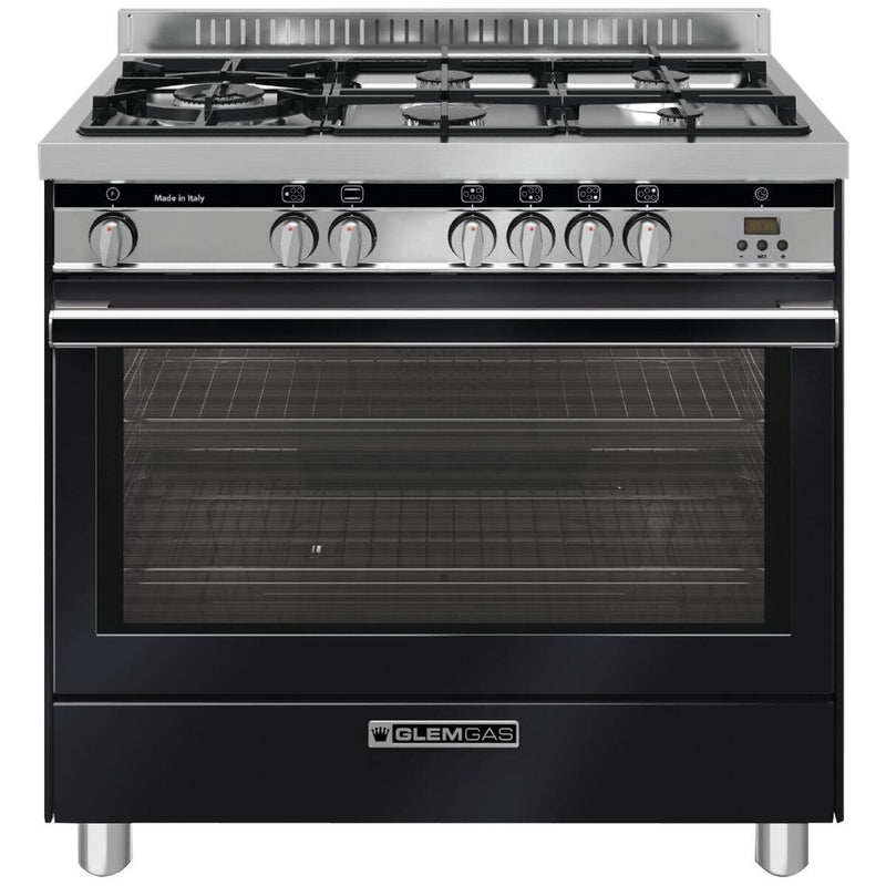 Glem Gas 90cm Gas Oven & Cooktop Matt Black Freestanding Oven GS965GGMB