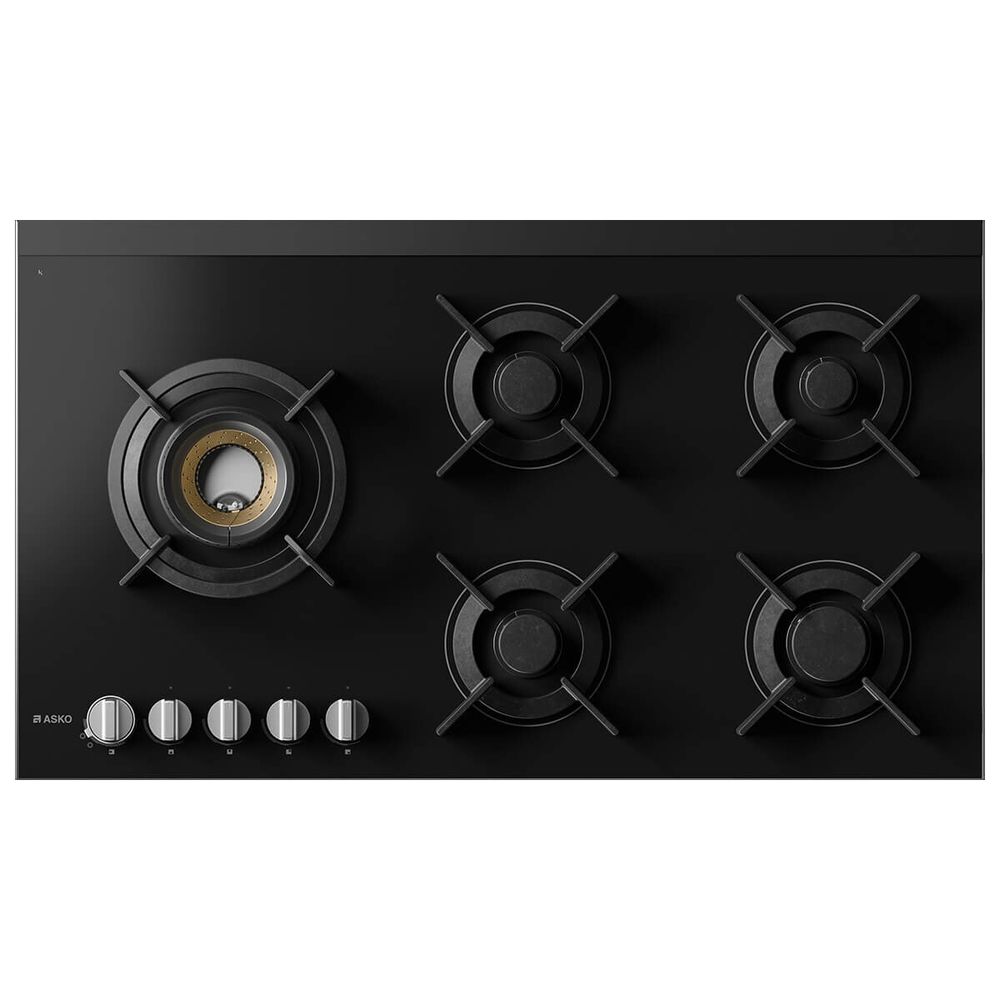 Asko 90cm Natural Gas 5 Burner Cooktop with Fusion Volcano Burner Black Ceramic Glass HG8953BGD1