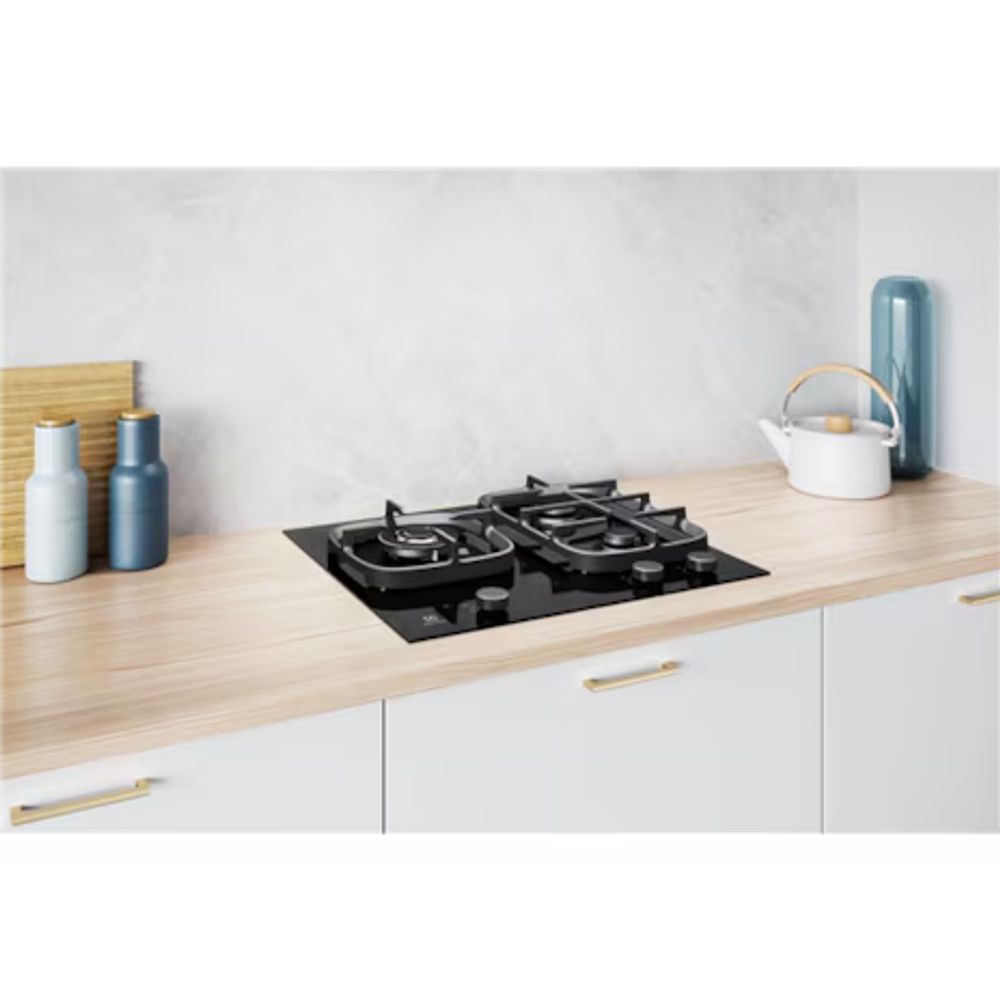 Electrolux 60cm 3 burner black ceramic glass gas cooktop EHG631BEA