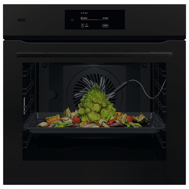 AEG 60cm 9000 Series Pyrolytic Built-In Oven with SenseCook – Matte Black NBT9P831AT