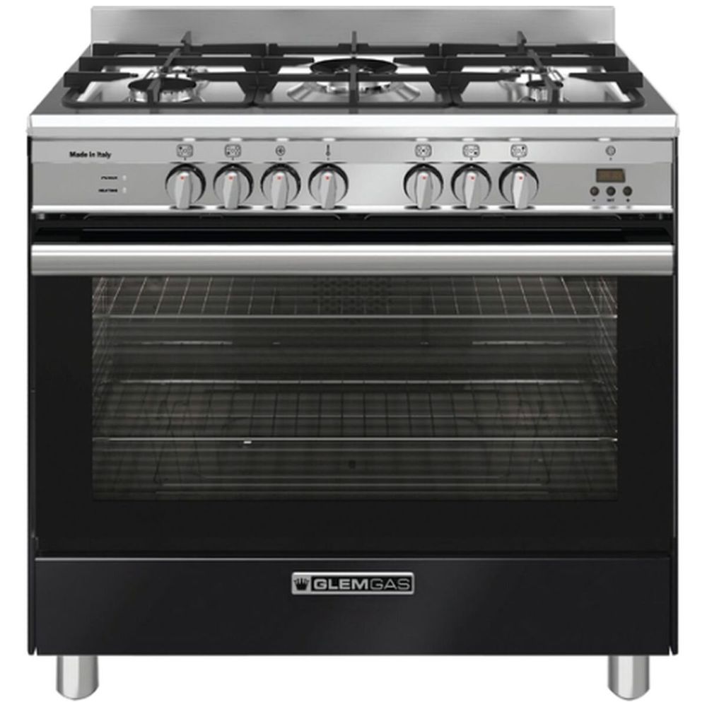 GlemGas 90cm Matte Black Natural Gas Freestanding Oven with Electric Grill GA965GGMB