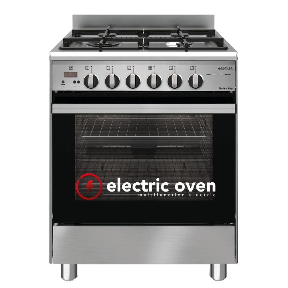 Emilia 60cm stainless steel Dual Fuel cooker with electric oven EM664GE