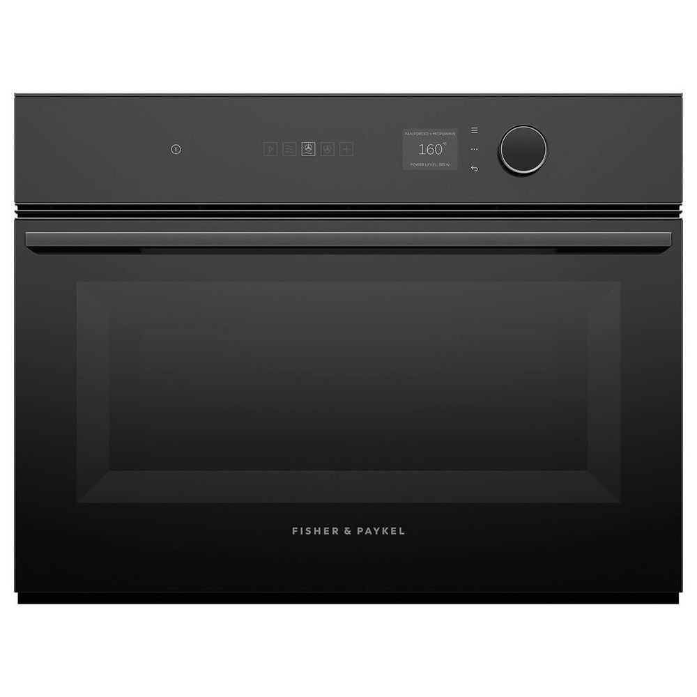 Fisher & Paykel 60cm Series 9 Minimal Compact Combi-Microwave Oven Black Glass OM60NMLB1