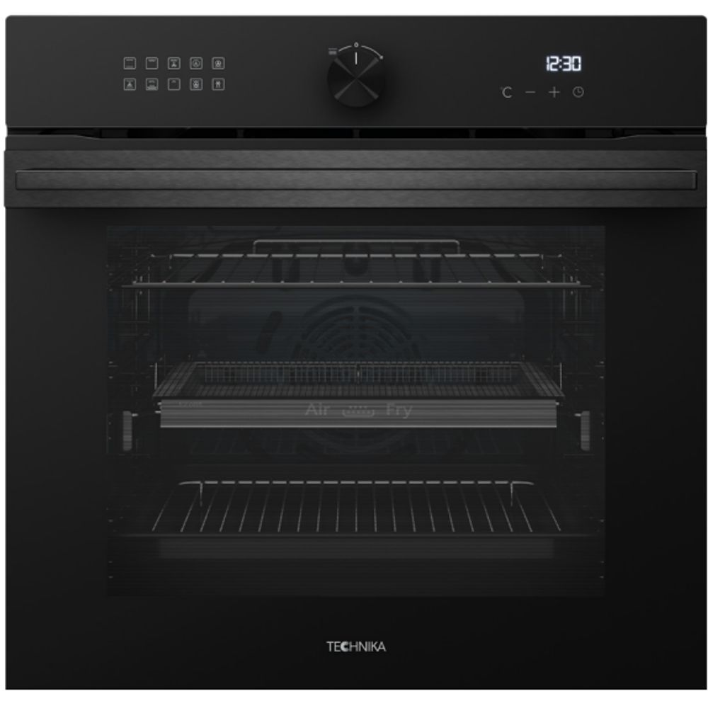 TECHNIKA 600MM BLACK ELECTRIC OVEN WITH 11 COOKING FUNCTIONS INCLUDING AIR FRY & PYROLYTIC CLEAN TGPO611ABK
