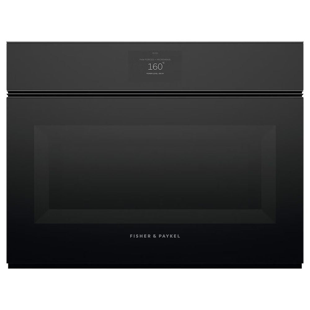 Fisher & Paykel 60cm Series 9 Minimal Handleless Compact Combi-Microwave Oven Black Glass OM60NMTNB1