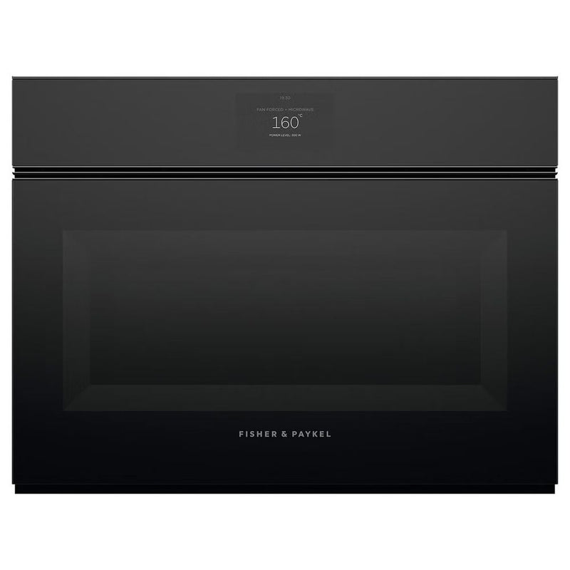 Fisher & Paykel 60cm Series 9 Minimal Handleless Compact Combi-Microwave Oven Black Glass OM60NMTNB1
